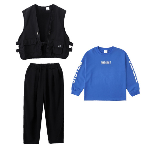 New Korean-style girls' jazz dance costume for children, featuring a crop top for trendy little girls, children's street dance performance attire.