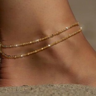 Amazon Silver Gold Anklet Summer Beach Vacation Anklet Copper Xiaomi Beads Double Layer Adjustable Foot Accessories