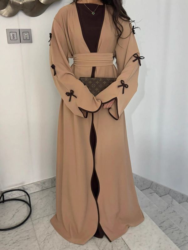 中東服アラビアカフタン無地リボンカジュアルロングスカートエレガントな気質のドレス女性ベルト付き|undefined