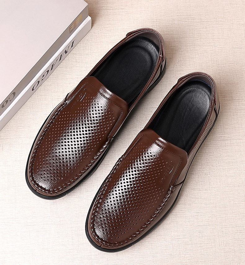 Dép sandal nam da bò thật thoáng khí lỗ rỗng, đế cao 1-3 cm, kiểu mùa hè — nâu, đen chi tiết 23