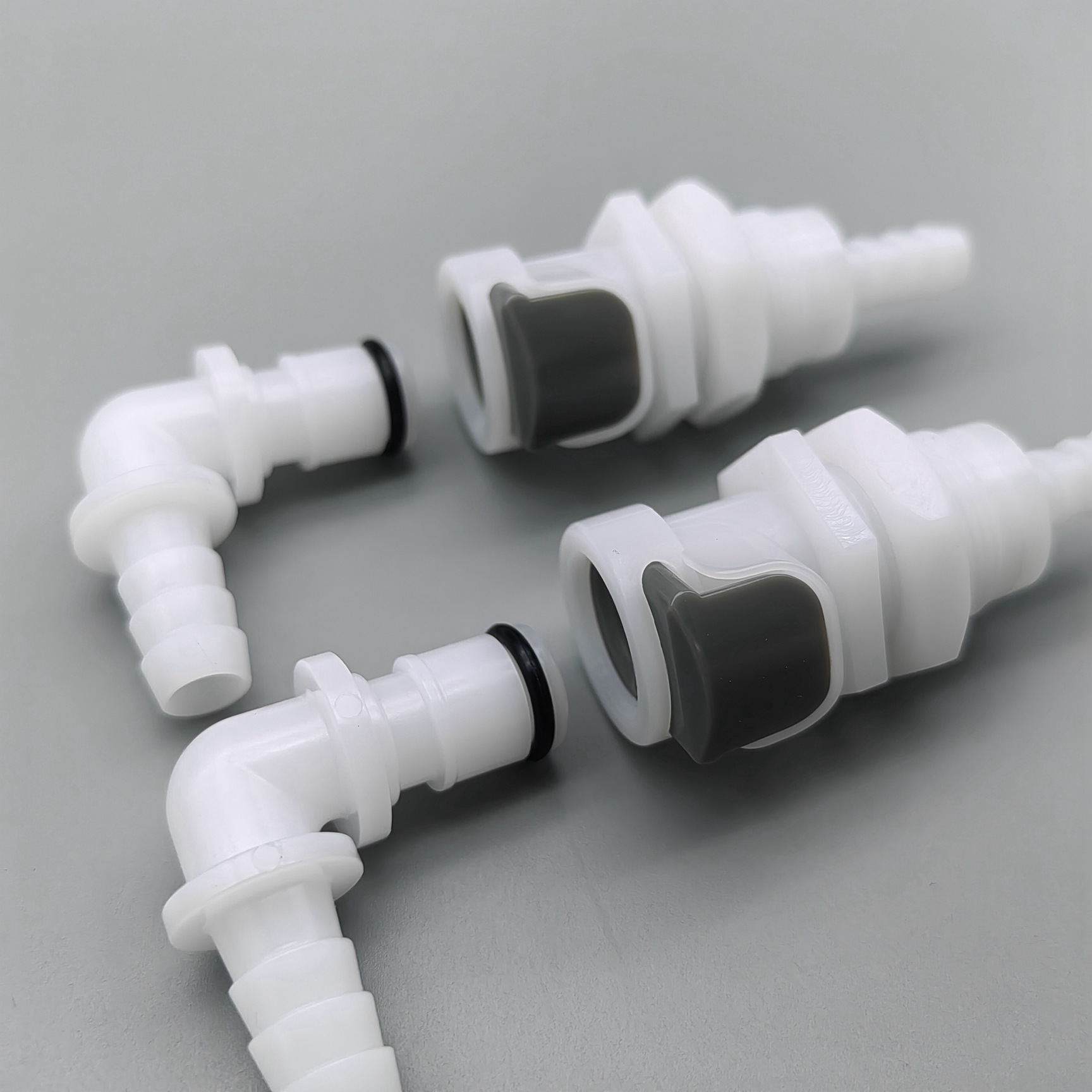 1/4'' 5/16'' 塑胶按键空气塑料快速接头 POM/EPDM宝塔头带截止阀