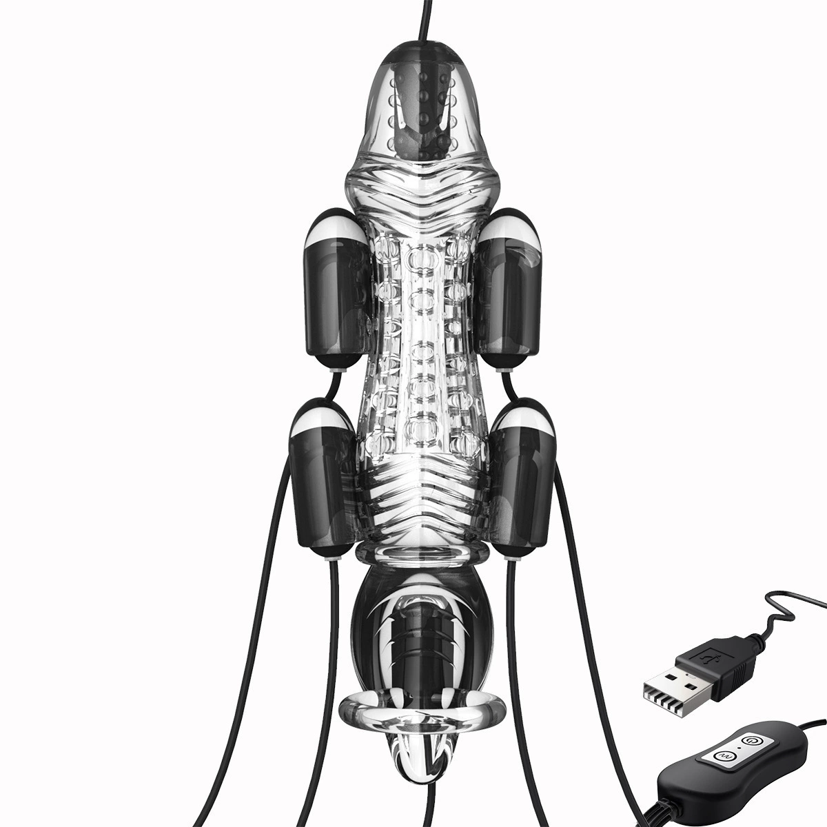 Wireless Penis Vibration Massager (Moonuo) PROMAX 12th Gen, One-to-Six Trainers, Transparent/Black