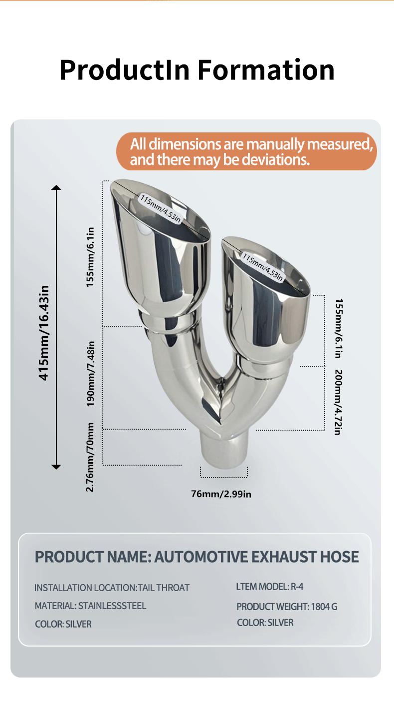 One-To-Two Welded Type Double-Layer Angled Dual Outlet Stainless Steel Tailpipe U-Shaped One-To-Two Car Modification Dual Outlet Tailpipe