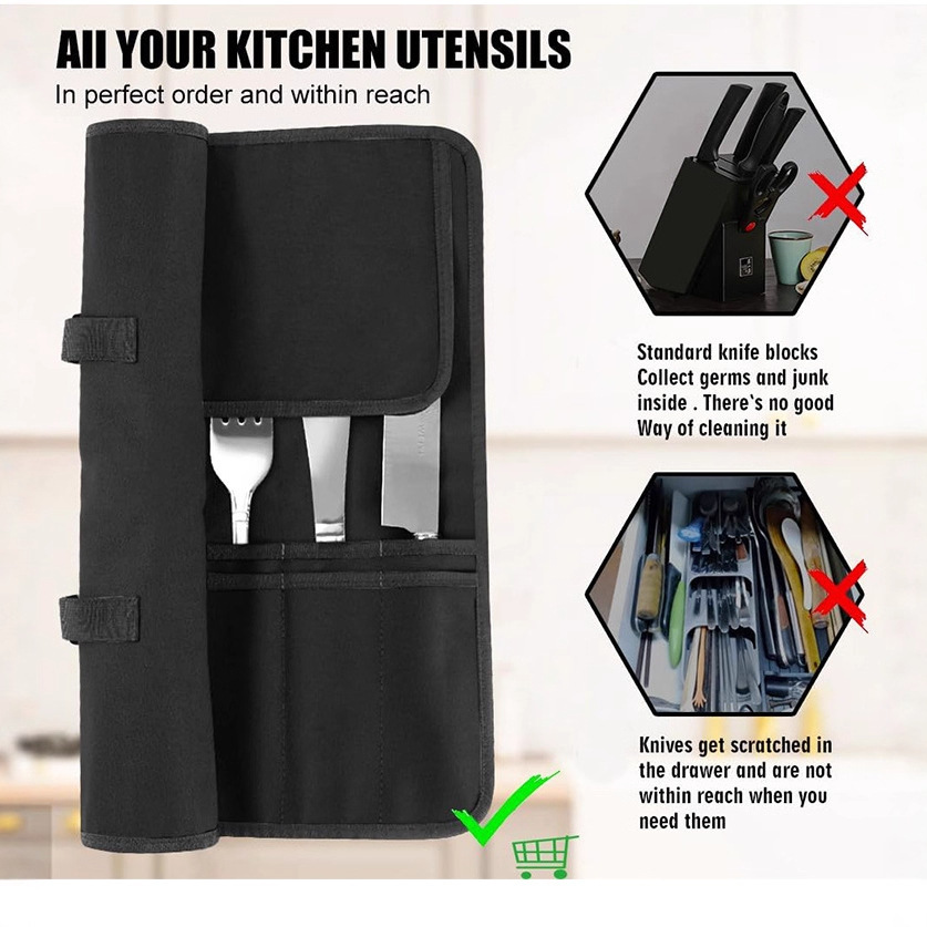 Bolsa de almacenamiento de cuchillos transfronterizos Oxford tela portátil bolsa de almacenamiento de cuchillos de comedor occidental de gran capacidad bolsa de cocinero portátil