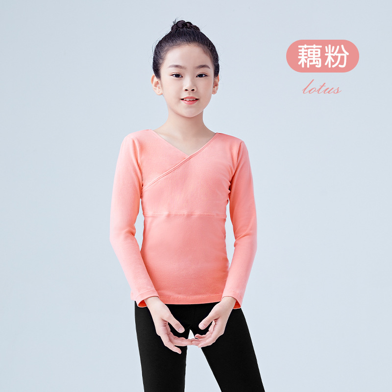 Nueva Ropa de baile los niños primavera manga larga traje delantero Cruz Niñas práctica danza superior al por mayor