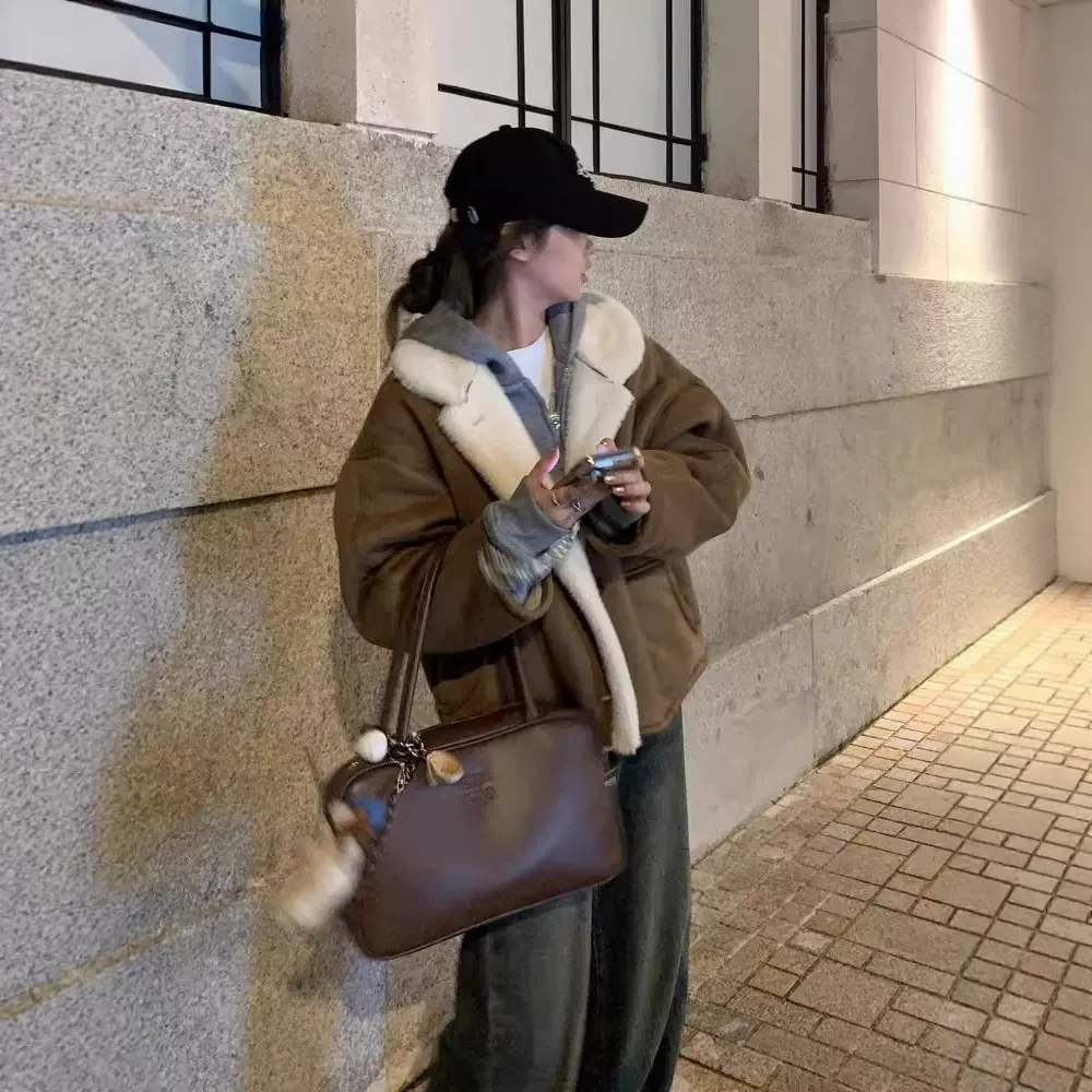 赵露思同款皮毛一体外套2025韩版isn风颗粒毛可爱仿皮草毛毛外套