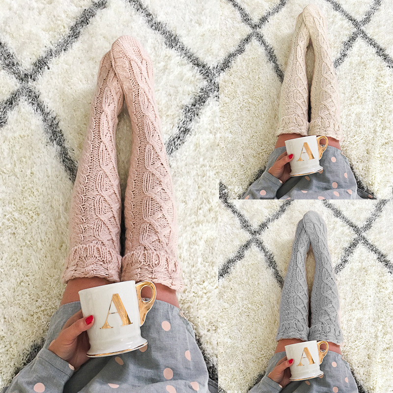 Europe and the United States hot-selling twist fashion flanging long tube knee-high pile socks wool socks women's AliExpress cross-border exclusive