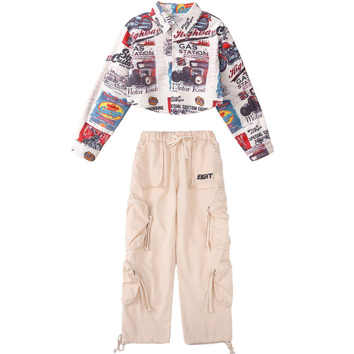 Jazz Dance Costume for Girls: Short-Sleeve Shirts and Work Pants Set for Female Kids, Jazz Minis, Street Dance Performance Fashion Outfits