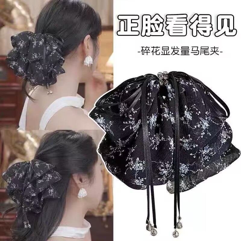 雪纺碎花气质百搭蝴蝶结马尾夹甜美公主头抓夹半扎发夹显发量发卡|undefined