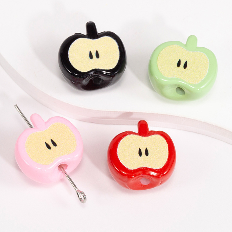 loose beads half apple through hole beads mobile phone chain keychain beaded fruit diy loose beads jewelry accessories wholesale