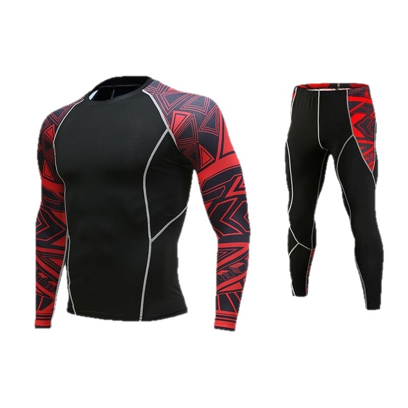 Logotipo personalizado fitness traje de ropa deportiva primavera y otoño para hombres transpirable cuello redondo elástico alto estampado manga larga ropa ajustada de secado rápido