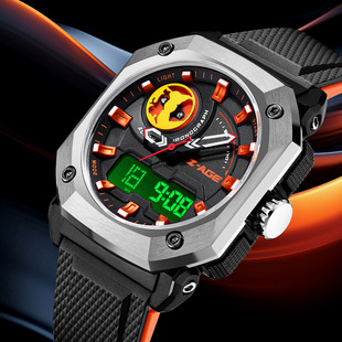 Cross-Border High-End Student Decompression Fashion New Product Dual Display Multi-Function Pu Luminous Sports and Leisure Waterproof Men's Watch