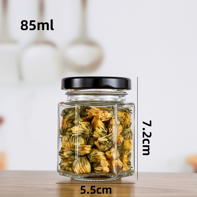 六角储物罐厨房用玻璃酱菜瓶透明大容量蜂蜜瓶空瓶500ml现货批发|undefined