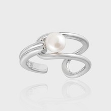 02343韩版高级感几何镂空设计淡水珍珠戒指双层不规则开口食指戒