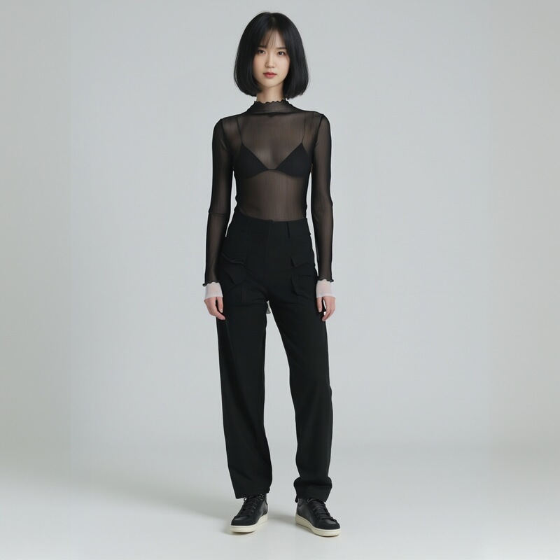 Autumn Mulberry Silk Inner Layering Shirt Women's Mesh Mesh T-Shirt Transparent Sexy Thin Silk Long-Sleeved Silk Top