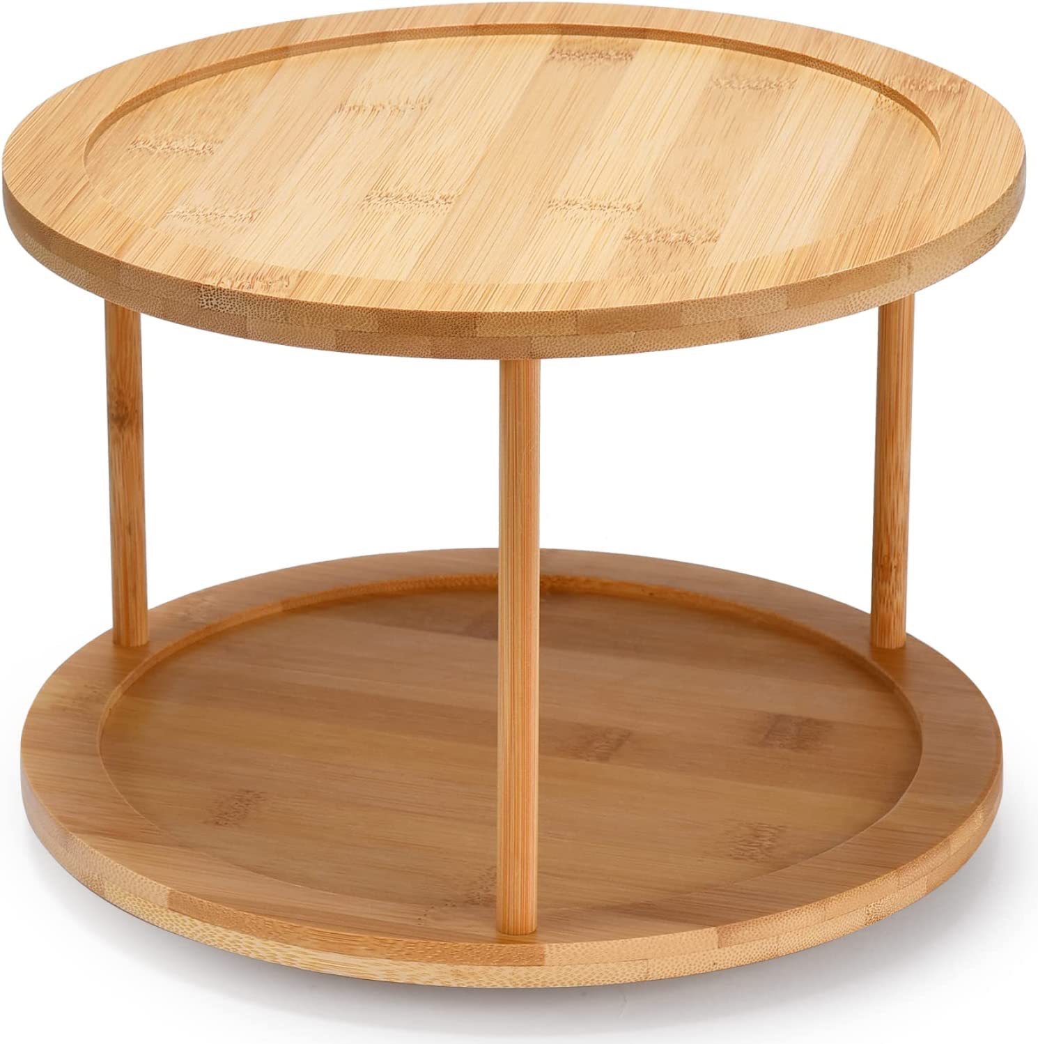 Estante de condimento giratorio de 360 grados para el hogar Estante de condimento multifuncional de doble capa de bambú y madera Estante de almacenamiento de suministros de escritorio de oficina