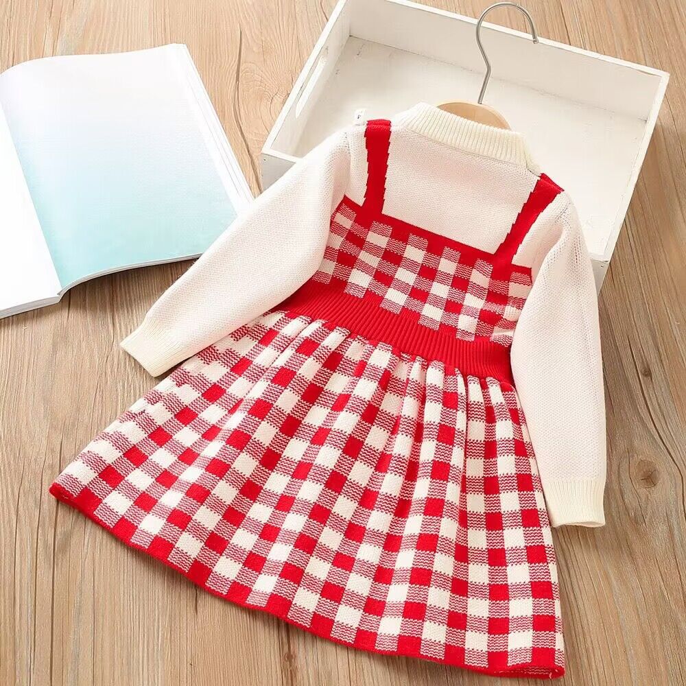 Ragazze Di Lana D 2023 Inverno Nuova Bambina Alla Moda Falso in Due Pezzi Del Fumetto Ricamato a Maniche Lunghe per Bambini_voghion.com