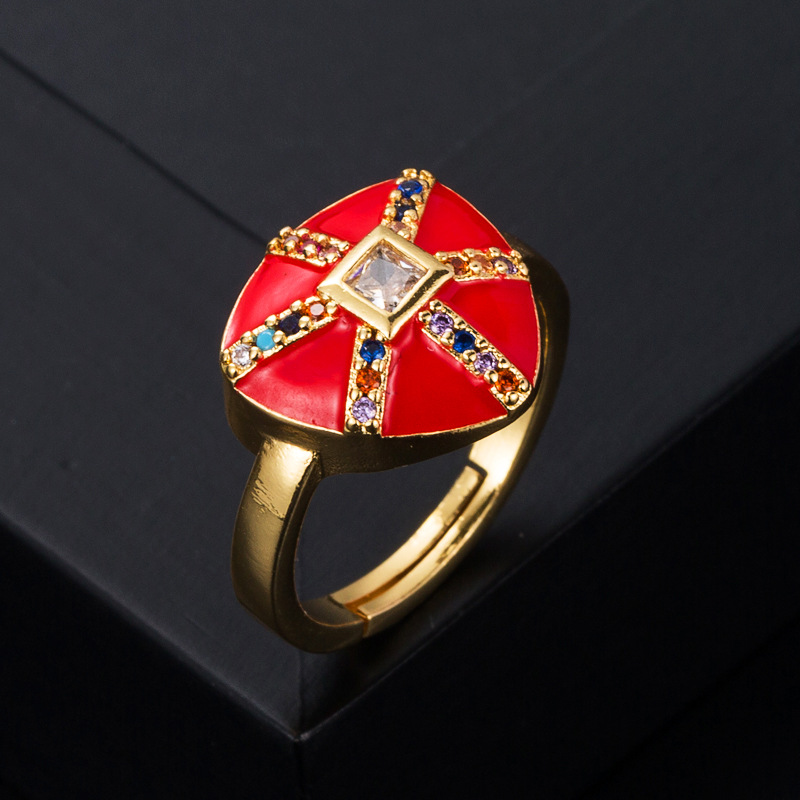 Bague En Zircone Micro-réglée En Cuivre Avec Œil Du Diable D&#39;huile Goutte À Goutte Vintage display picture 5