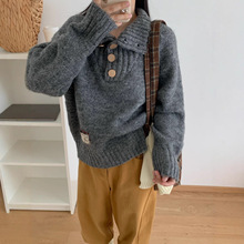 韩版设计感半扣高领针织毛衣女秋冬2025年新款高级感气质显瘦上衣