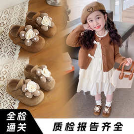 儿童皮鞋2026秋季新款女童可爱花朵公主风一脚蹬宝宝软底豆豆鞋潮