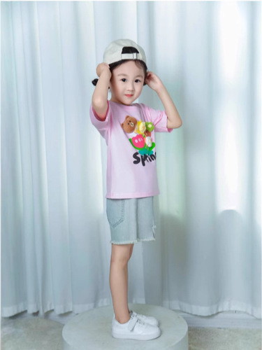Summer new cotton children's short-sleeved T-shirt Korean men and girls 'round collar single top for small and medium-sized children's trendy base shirt