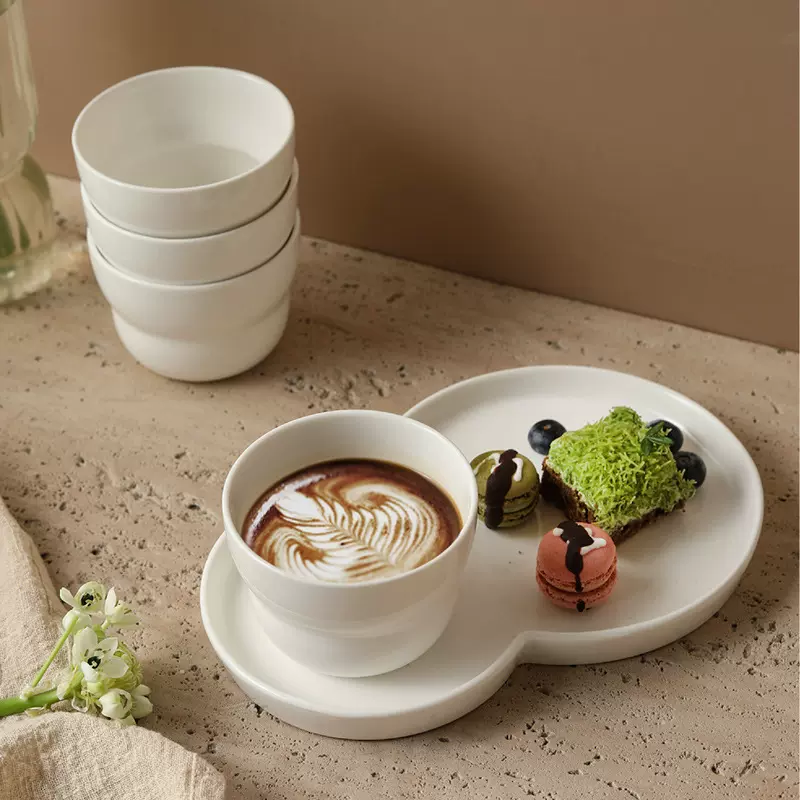 陶瓷手握咖啡杯家用葫芦杯设计感小众拿铁拉花杯下午茶杯碟套装