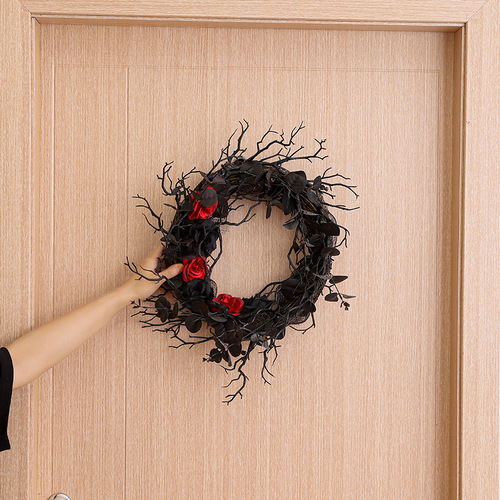 Hong Kong Love Halloween Dead Branch Wreath Simulated Flower Black Decorative Wreath Door Hanging Holiday Arrangement Rattan Wreath Wall Hanging