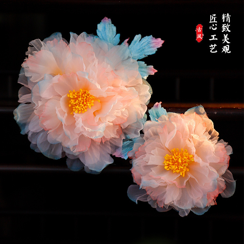 Ancient Style Han Dynasty Versatile Sweet and Fresh National Style Flower Hairpin Accessories Gradient Pink Peony Flower Hairpin Accessories for Women