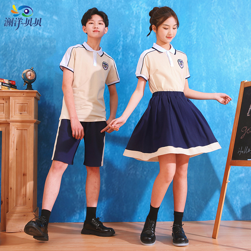 Lanyang Bei Bei Children's School Uniform British Academic Style Set Summer School Uniform Primary School Class Uniform Short Sleeve Summer Outfit Wholesale