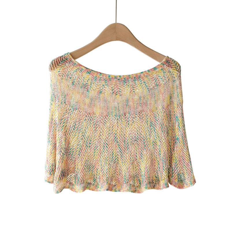 Color satinado Jersey de punto chal decoración exterior hueco transpirable todo-fósforo hombro almohadilla cervical soporte protector solar chal falda