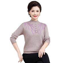 中老年人秋冬季套头长袖上衣妈妈装一体绒打底羊毛衫内搭加厚毛衣