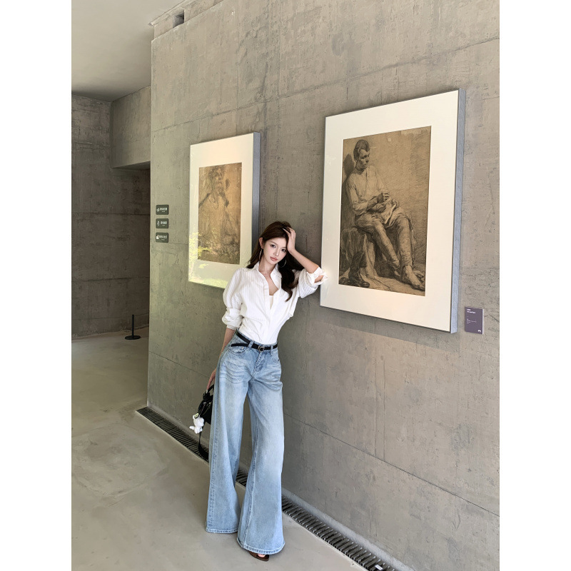 French-Style Slim-Fit Waist-Cinching Jumpsuit with Faux Two-Piece Shirt + Vintage Loose Straight-Leg Retro Jeans Set for Women French-Style Slim-Fit Waist-Cinching Jumpsuit with Faux Two-Piece Shirt + Vintage Loose Straight-Leg Retro Jeans Set for Women