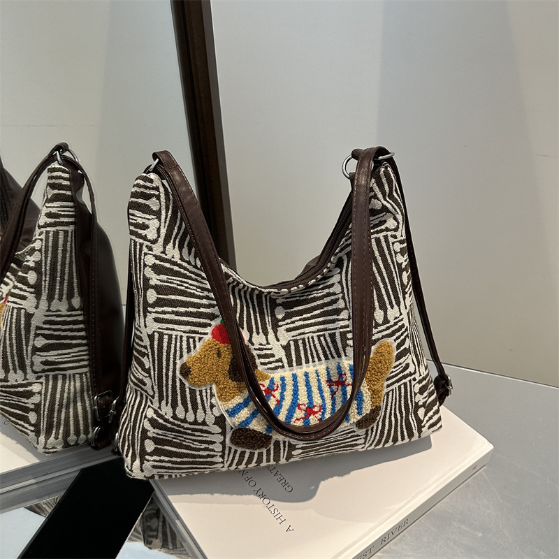 Casual bolso de gran capacidad a cuadrillas mujeres 2024 nuevo estilo popular crayón perro mochila de hombro bolso de hombro