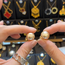 港风复古镶嵌茶色方砖香槟水晶前后戴珠珠耳钉时尚小众设计感耳饰