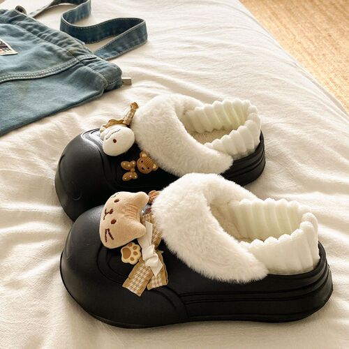 Detachable EVA bag and cotton slippers for women, essential for autumn and winter outings, warm home, cute cat fish head cotton shoes