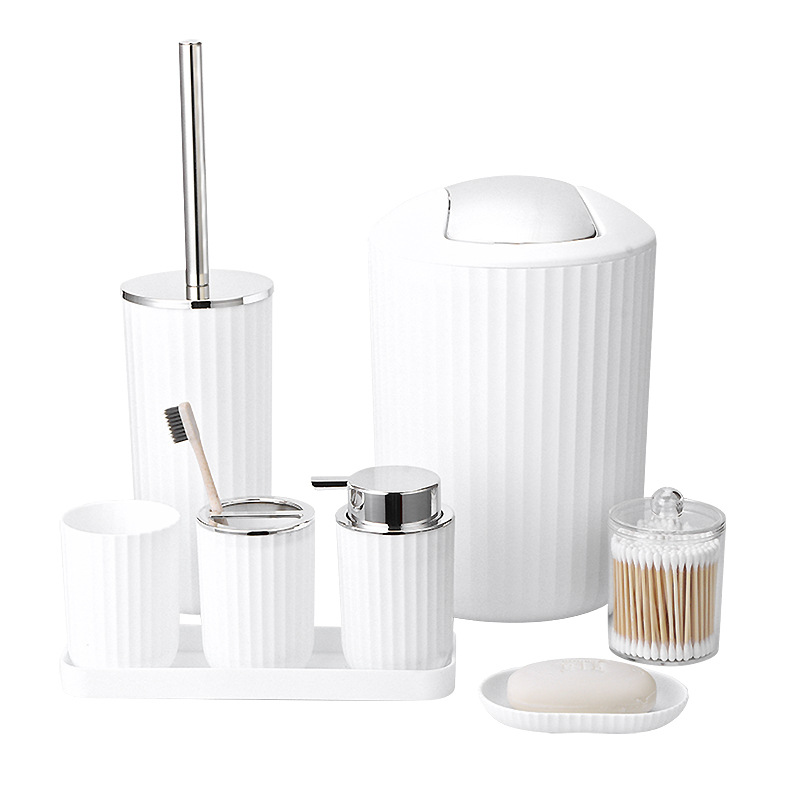 Baño conjunto de lavado de lujo ligero lavabo de lavado de mano gran boquilla de ducha botella de loción bandeja de ocho piezas conjunto de artículos de baño hotel