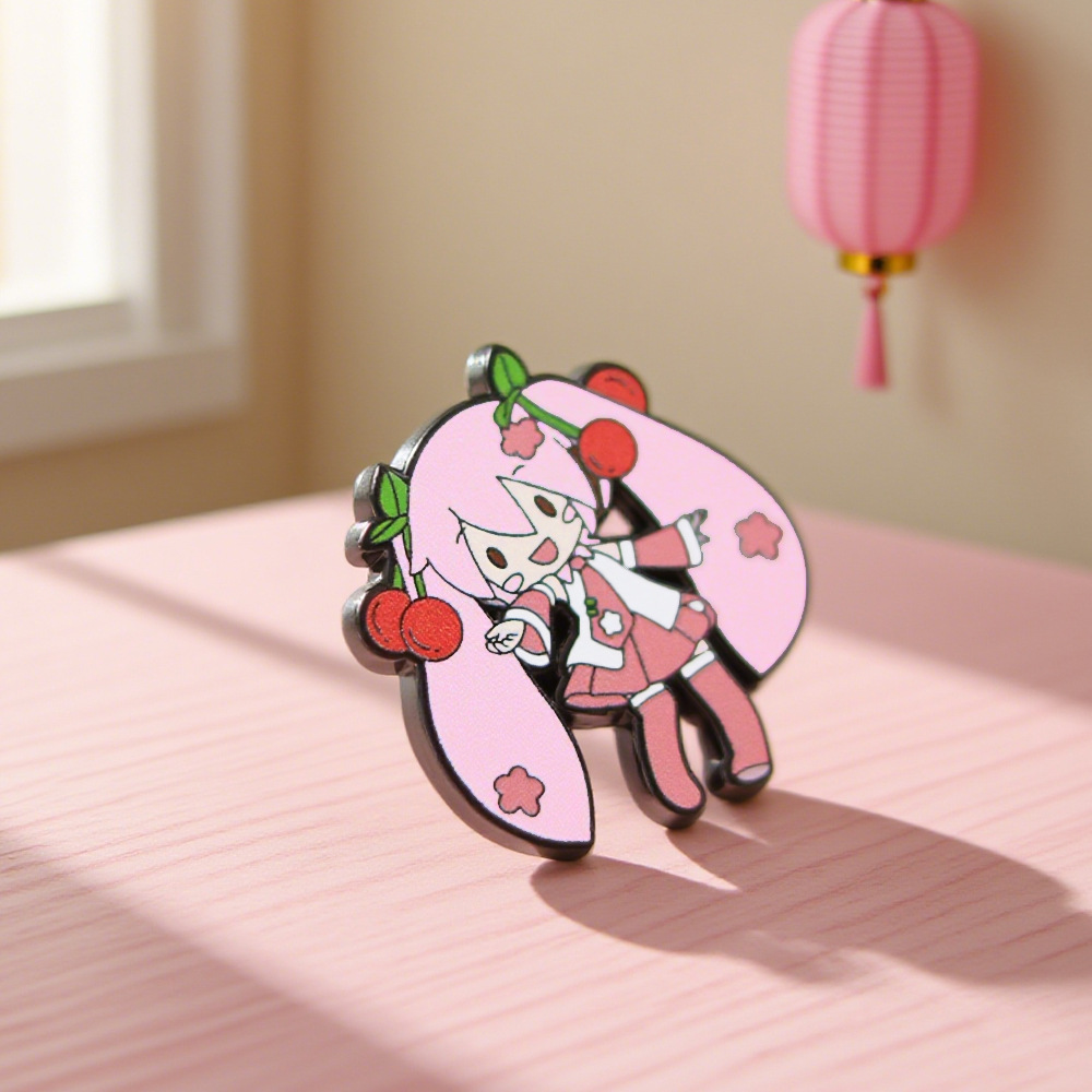 Cute Sakura Virtual Singer Enamel Pin Double Ponytail Girl Badge Brooch Fan Otaku Gift Accessory