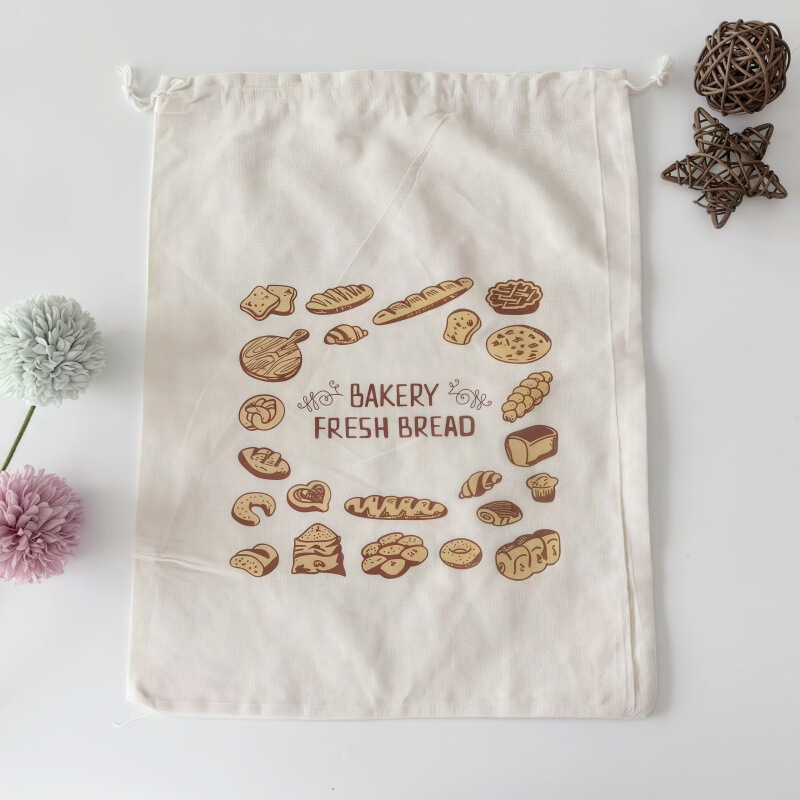 Cross-Border French Baguette Bag, Reusable Pure Cotton Drawstring Drawstring Storage Packaging, Linen Cotton Sack