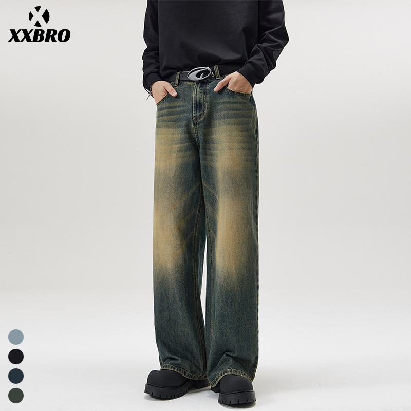 Muxi Clothing # American High Street Style Washed Vintage Trendy Brand Jeans, Floor-Length Cleanfit Loose Straight Pants. Muxi Clothing # American High Street Style Washed Vintage Trendy Brand Jeans, Floor-Length Cleanfit Loose Straight Pants.