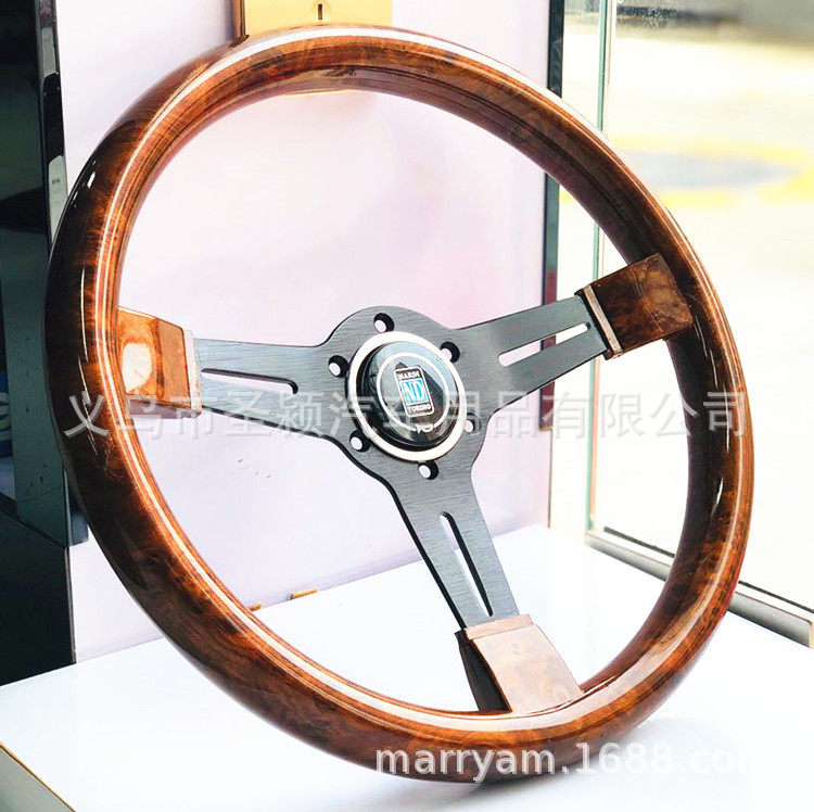 Car modification retro imitation walnut steering wheel 14 inch 350mm universal racing competition retro quick-release steering wheel