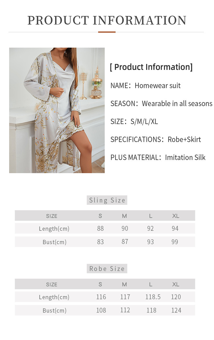 Women's clothing Simple women's four-season home wear, two-piece tie nightgown and nightgown set, thin outer wear, mid-length pajama set_voghion.com