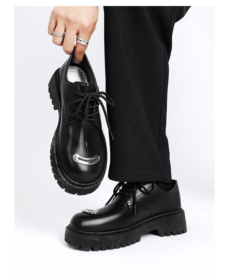 ShoeVault 2024 Nouvelles chaussures pour hommes de style britannique, en cuir, à bout large, décontractées, derbies, basses, à semelle épaisse, rehaussantes._voghion.com