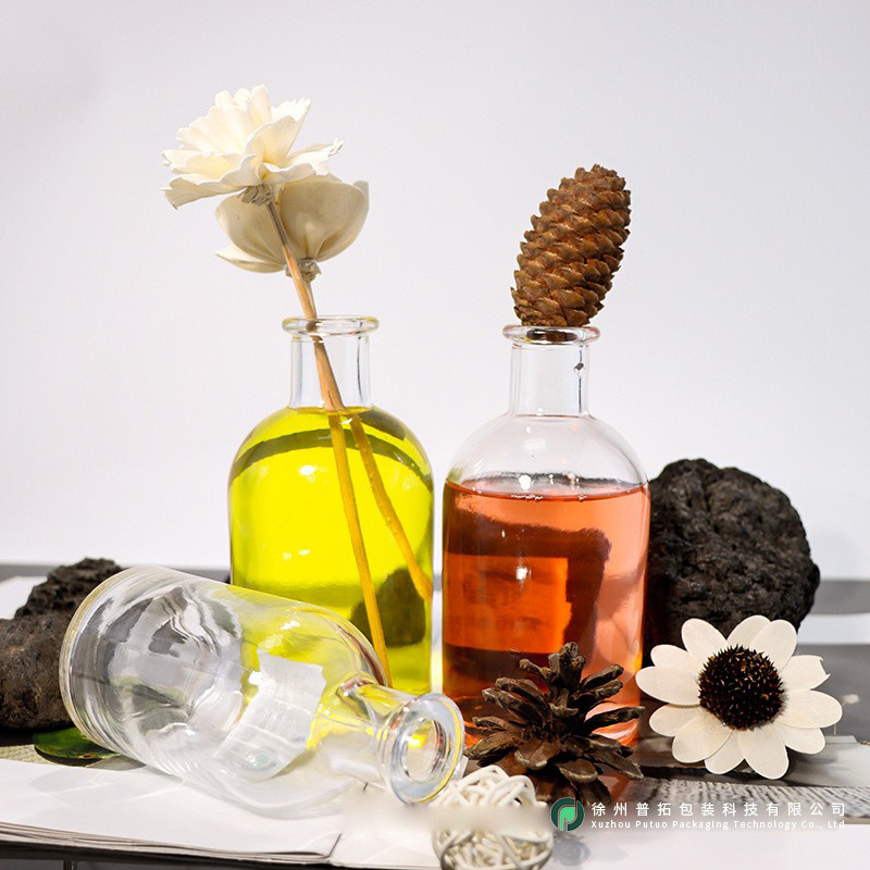 Botella de vidrio aromática de cuello largo, botella de difusión de perfume transparente sin fuego, botella de difusión de volatilización de caña interior, botella vacía