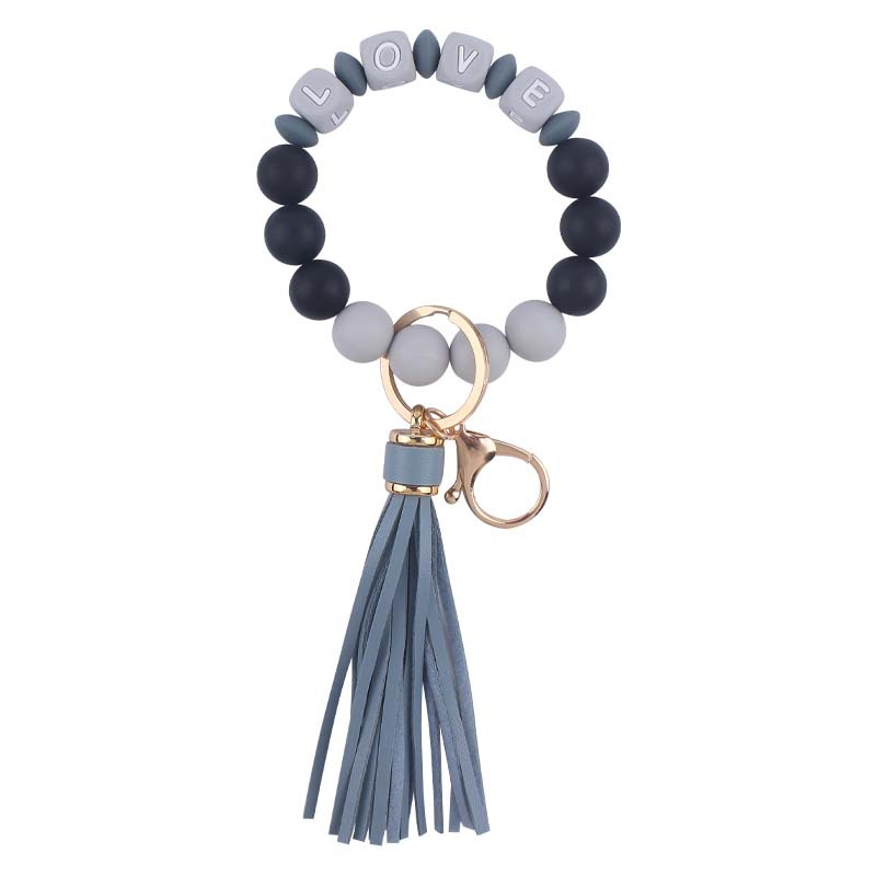 Nuevo cuero pu borla colgante llavero creativo DIY nombre cuentas de silicona con cuentas contraste color colgante llavero