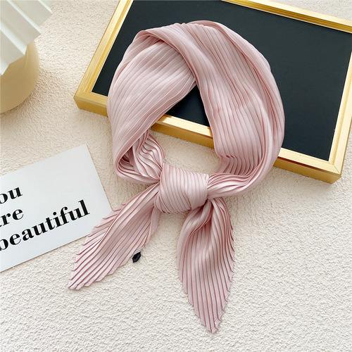 70 pleated solid color small square scarf for women plain color four seasons thin silk scarf professional spring and autumn scarf decorative scarf