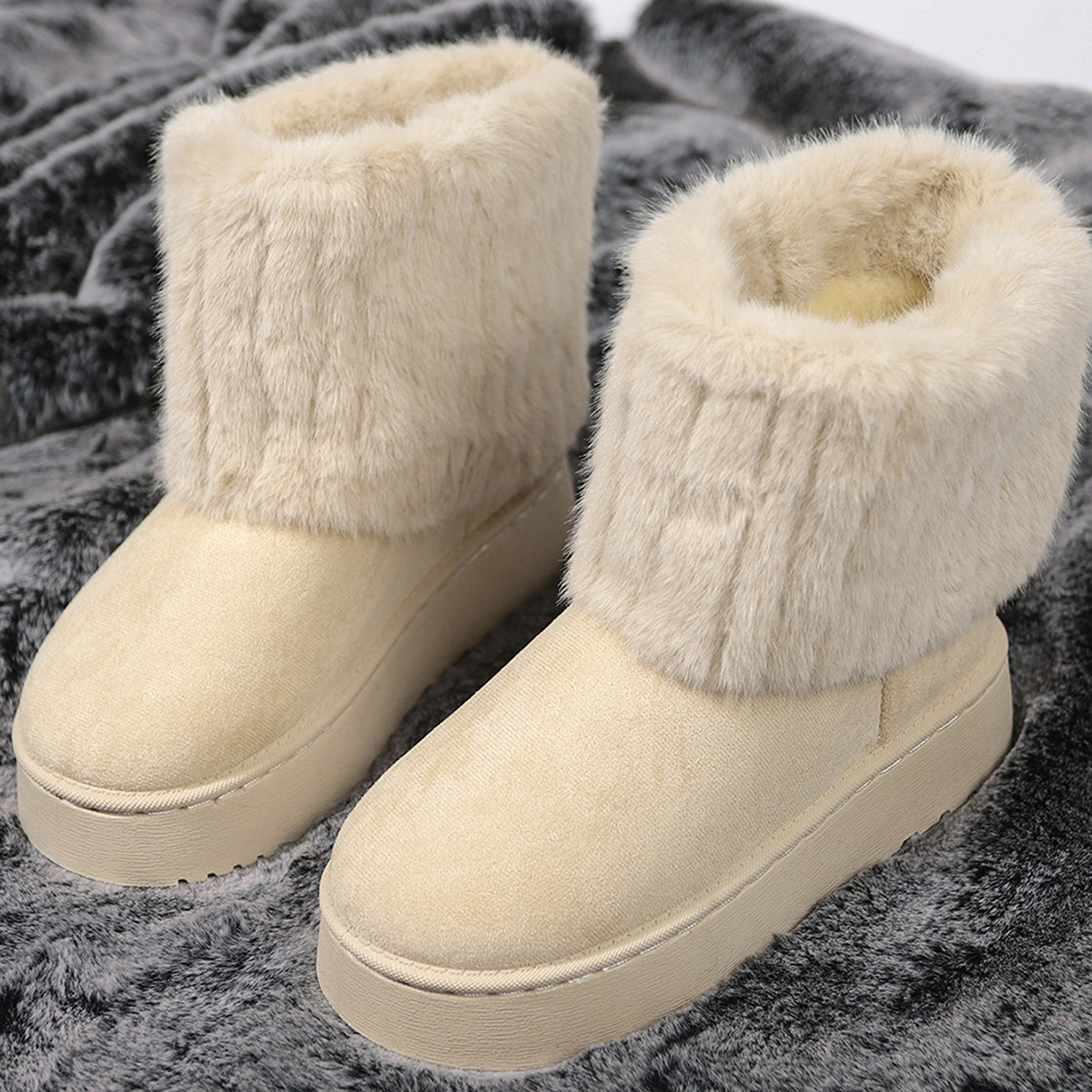 New thick bottom round head fur pants boots short Le network red casual all-match female snow boots_voghion.com