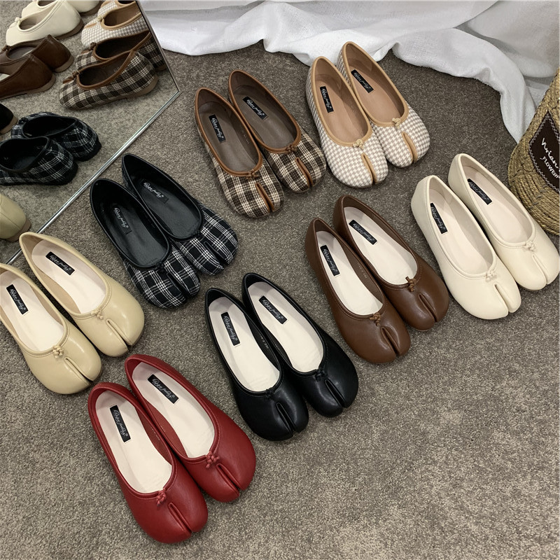 Doudou Shoes Women's Shoes 2021 New Summer Split-Toe Pig's Trotters Shoes Toe Lazy Horseshoe Shoes Flats Shoes Autumn Shoes