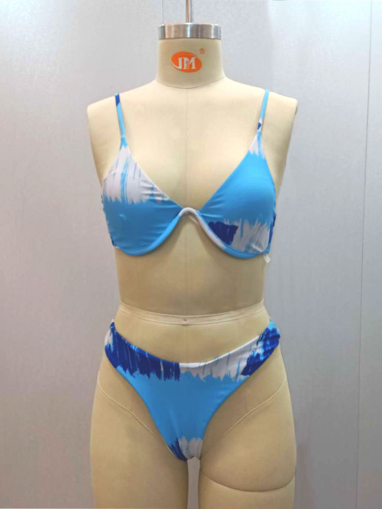 Nieuwe, bedrukte, zonwerende strandstalen driedelige set met meerkleurige cover-up, mesh bikinizwempak_voghion.com