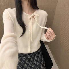 秋季新款！韩系高品质含羊毛系带爱心扣百搭休闲舒适针织衫开衫