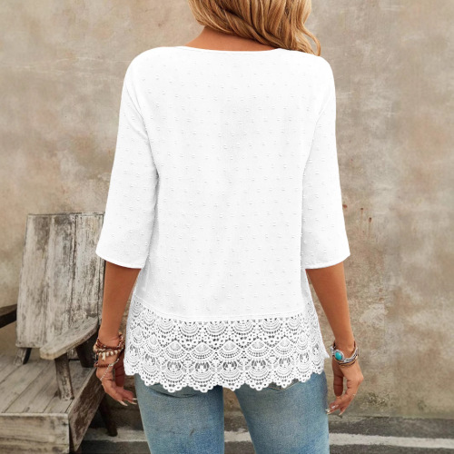 2025 French-style Boho Hollowed-Out Embroidered Lace Short Fashionable Casual Women's Blouse
